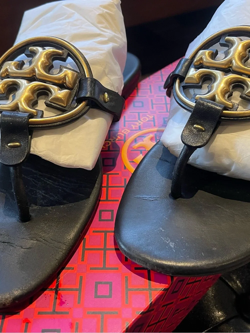 Tory Burch Black Miller Logo Thong Sandals